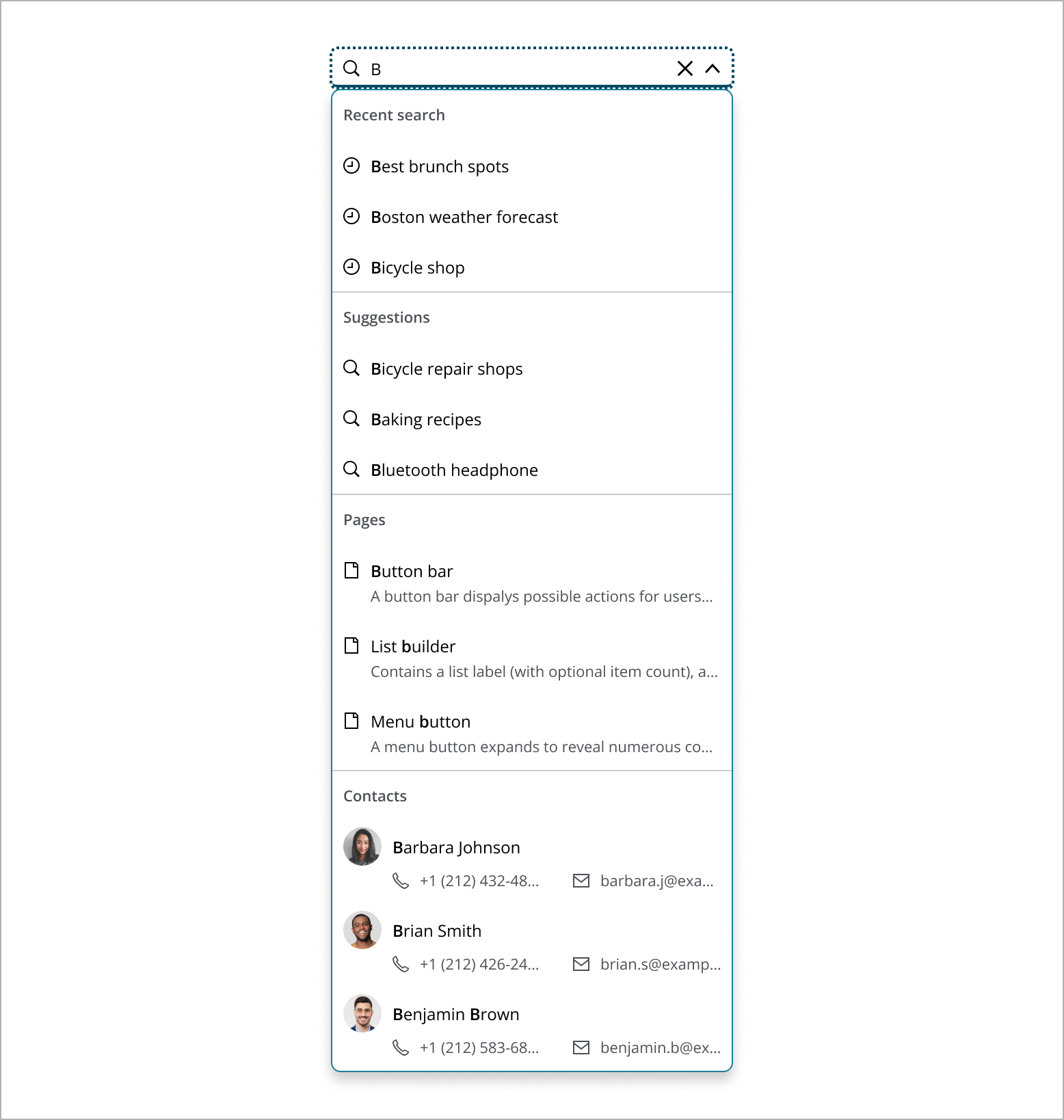 Example of search result groups