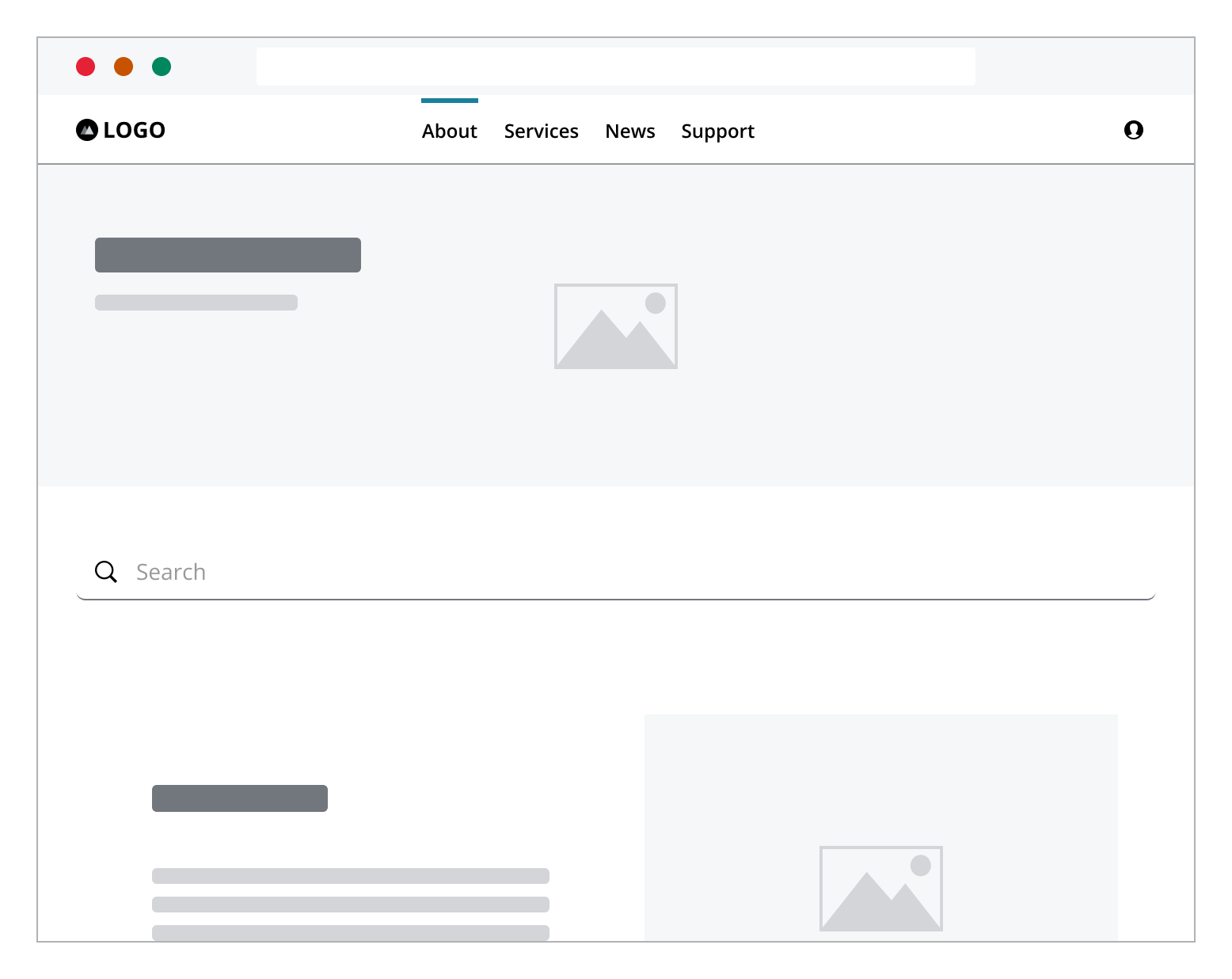 Example of search is located in center