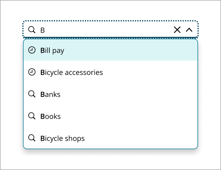 Example of typing query with recent searches